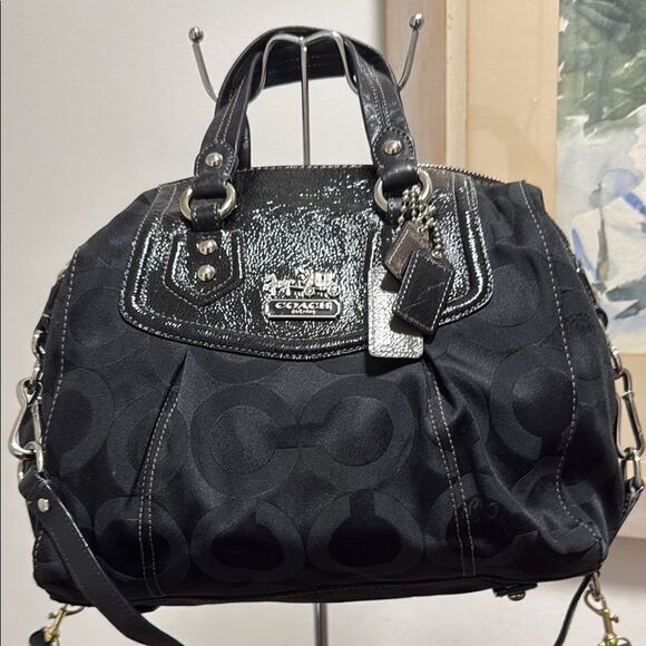 Coach Handbags - Coach OpArt Madison Sabrina Black Fabric/Leather Handbag. Shoulder/Crossbody.